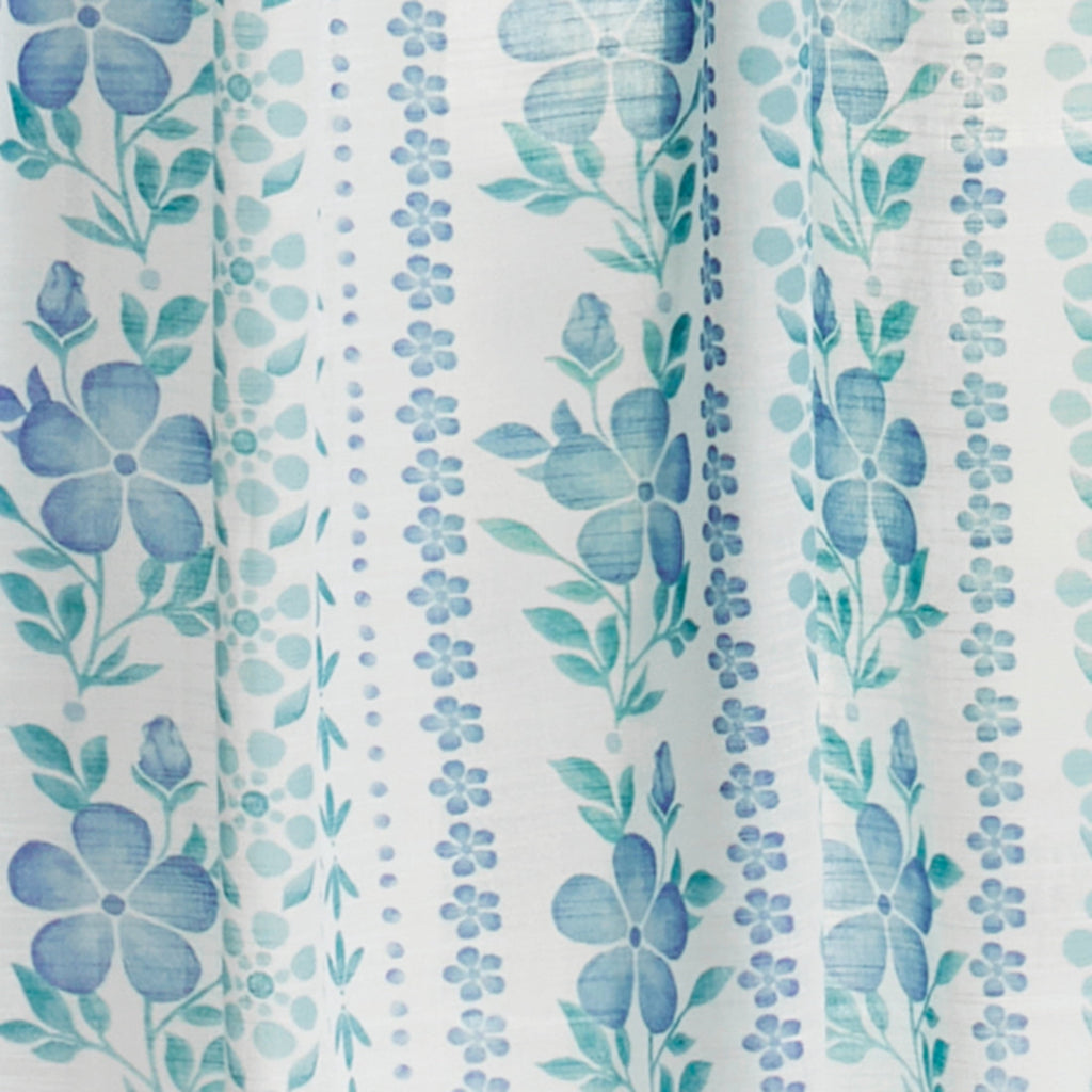 PioneerHome™ Hattie Stripe 2 Pack Curtain Panel, BCI Cotton, Floral, Blue, RodPocket, 40" W - PioneerHome™