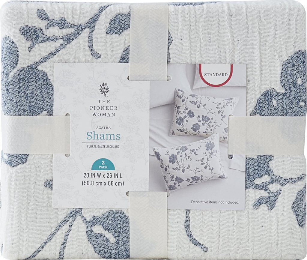 PioneerHome™ Agatha Floral Gauze Pillow Sham, Standard, Blue Dust, 2 Pack - Cozy Cottage - PioneerHome™