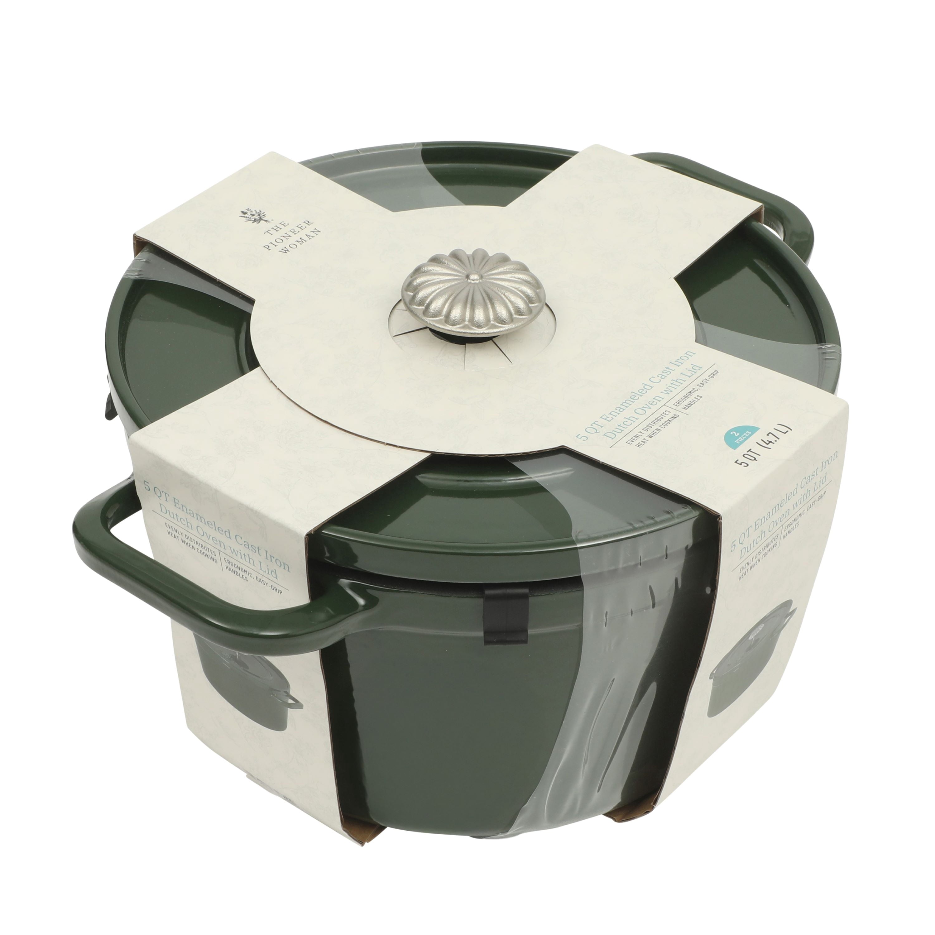 PioneerHome™ 5-Quart Enamel Cast Iron Dutch Oven with Lid, Dark Green - Rustic Home - PioneerHome™