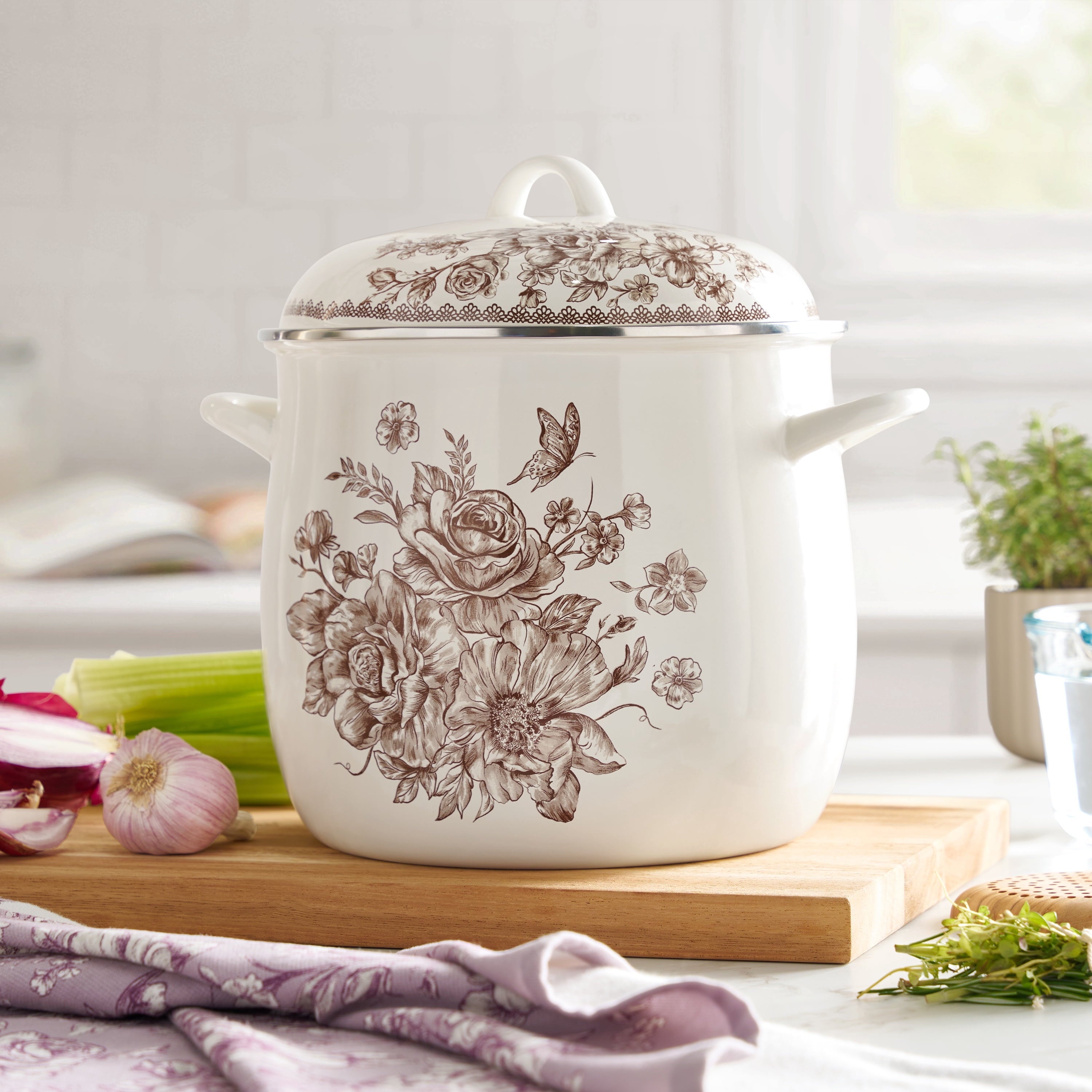 PioneerHome™ Agatha 12 Qt Enamel on Steel Stock Pot with Lid, Brown - Farmhouse - PioneerHome™
