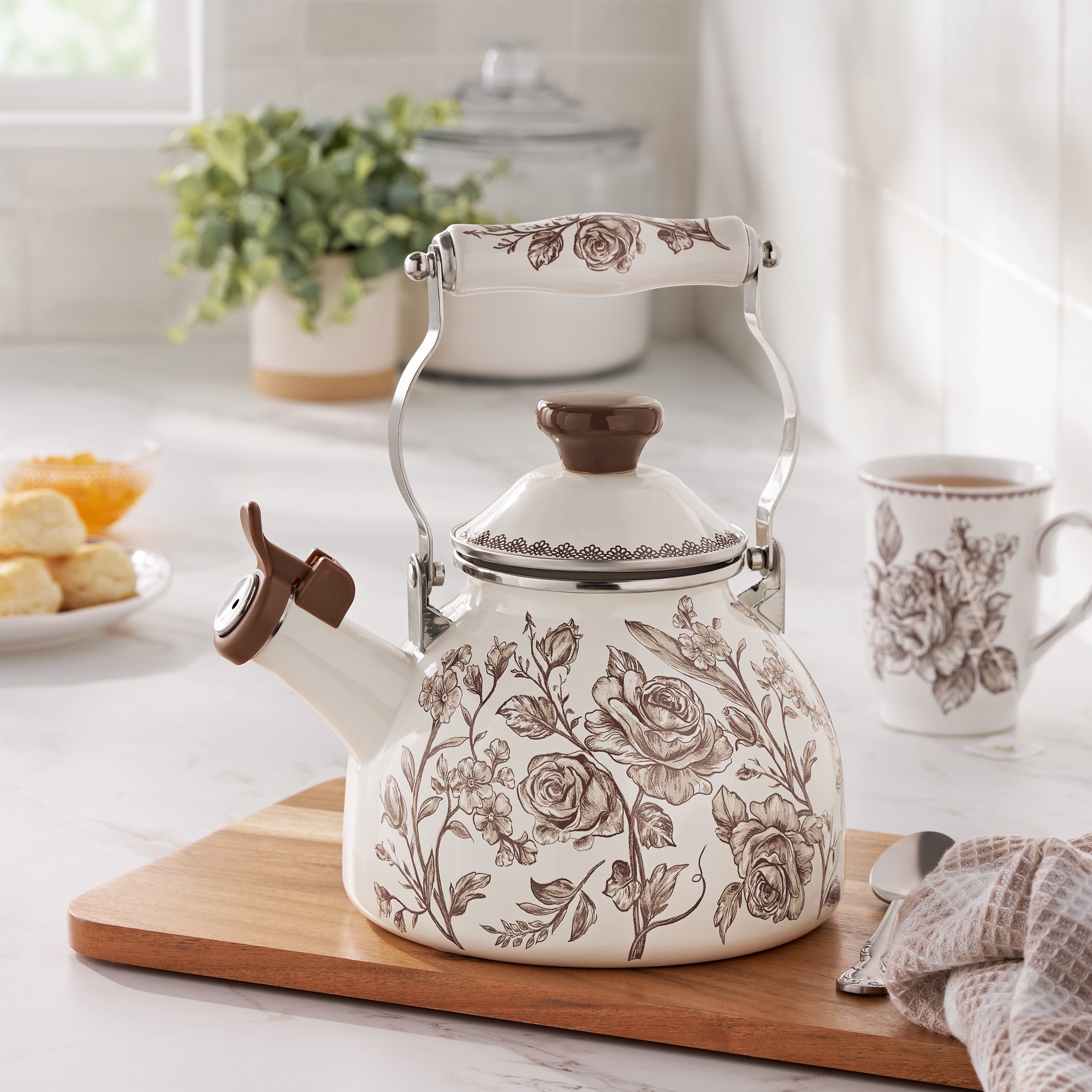 PioneerHome™ 2.0-Quart Enamel on Steel Agatha Tea Kettle, Brown - PioneerHome™