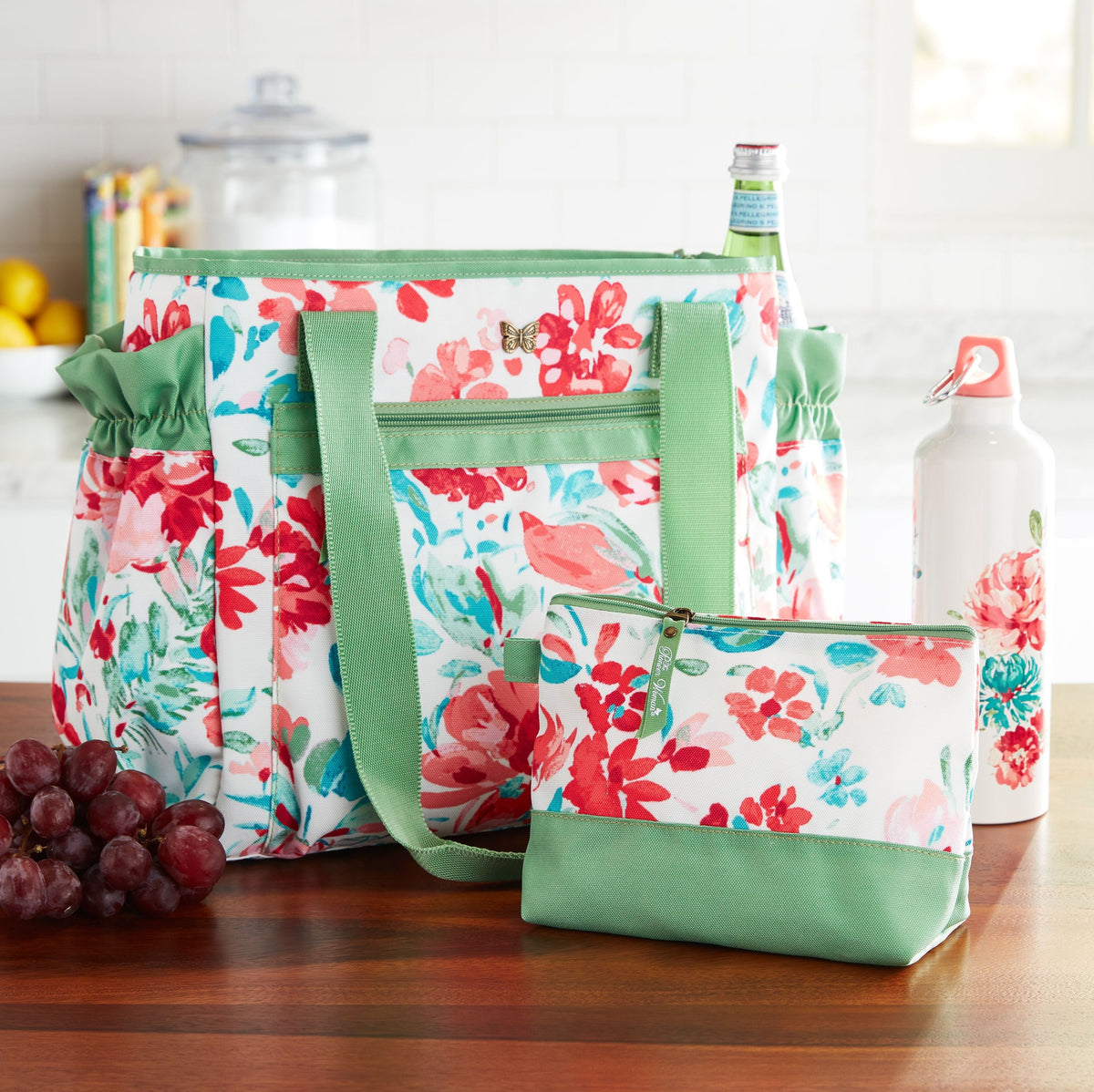 PioneerHome™ Insulated Lunch Kit Set with Extra Bag and Bottle, Gorgeous Garden - Cottagecore - PioneerHome™