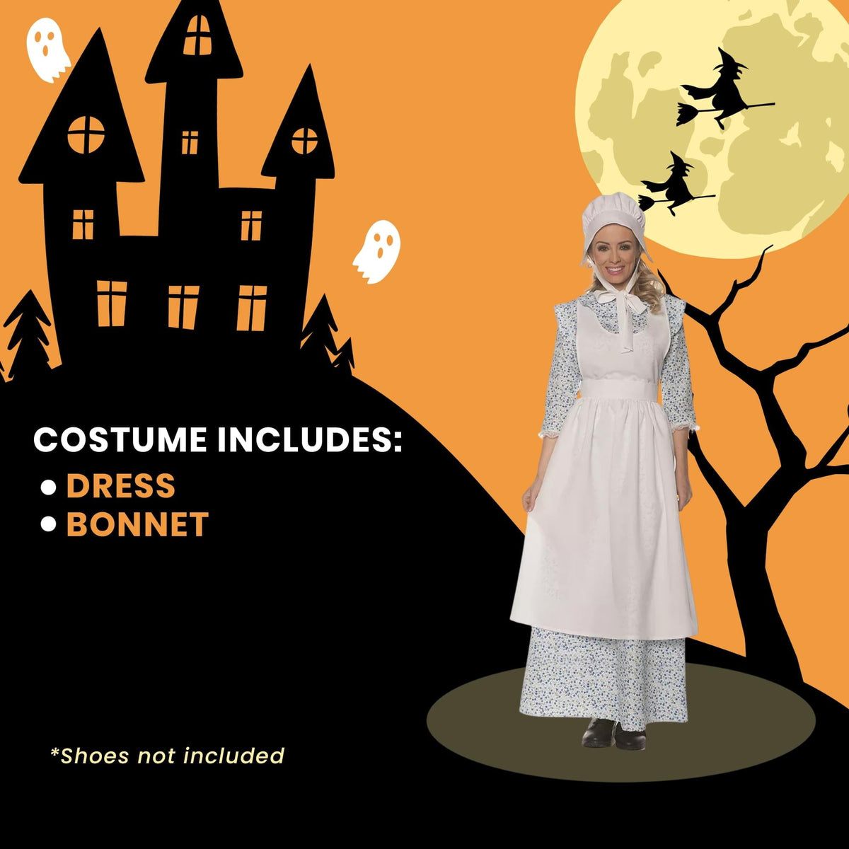 PioneerHome™ Pioneer Womens Costume with Apron and Bonnet | Large Female - PioneerHome™