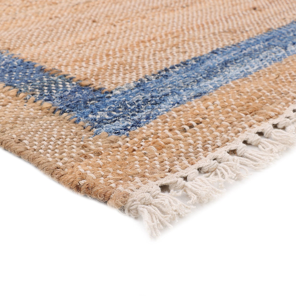 PioneerHome™ Denim Jute Runner Rug, Natural with Blue Border, 30 x 96 Inches - PioneerHome™