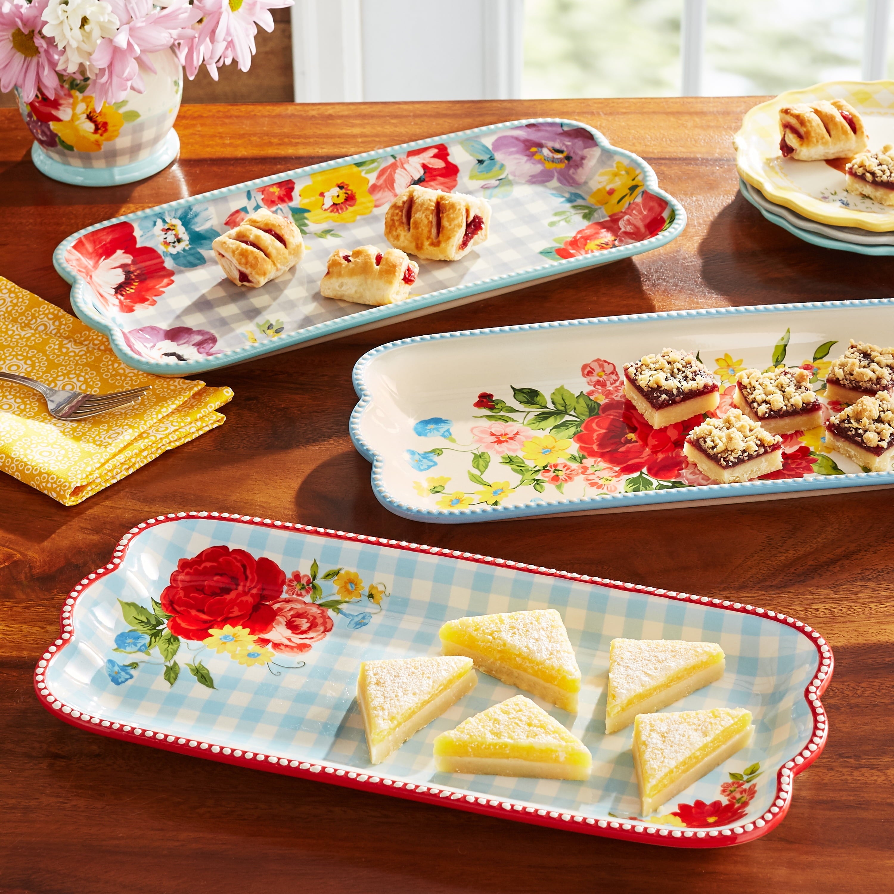PioneerHome™ Floral Medley 3-Piece Ceramic Serving Platter Set - PioneerHome™