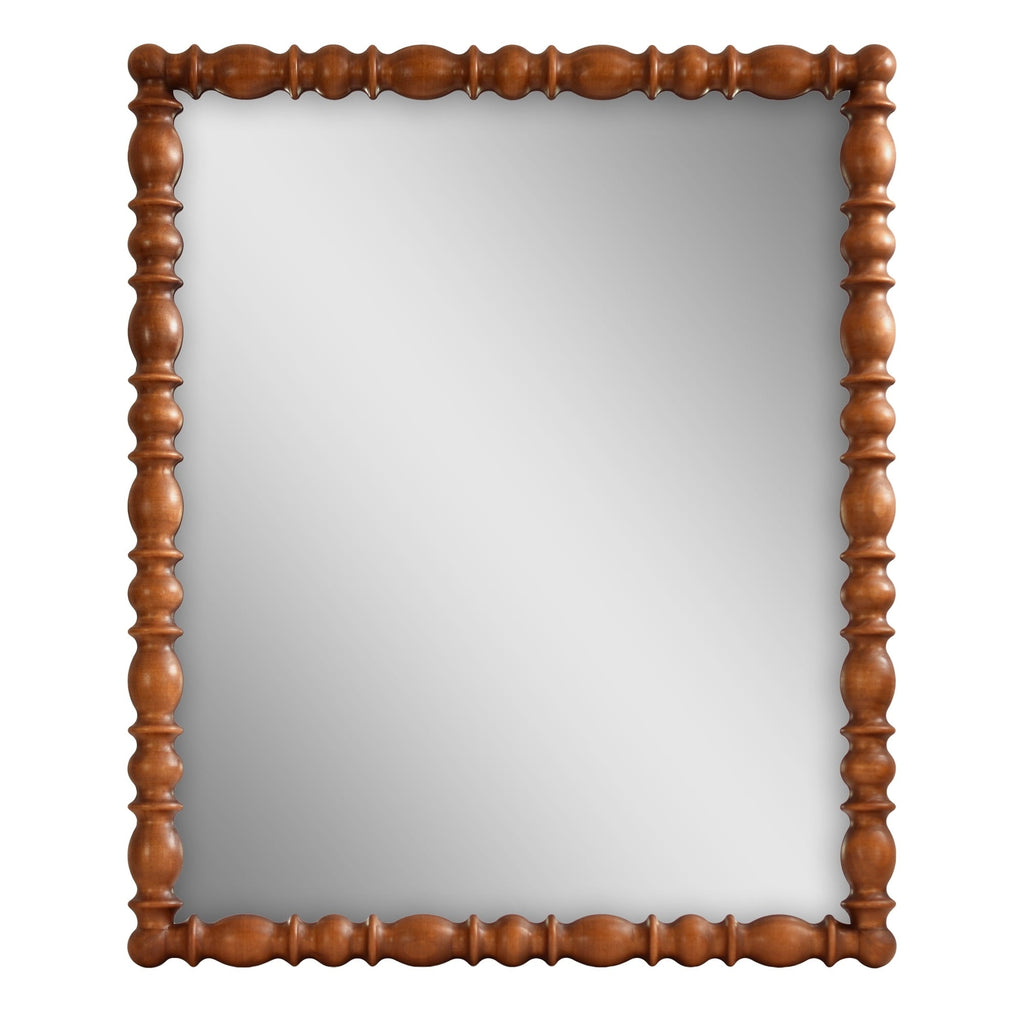 PioneerHome™ Harper Spindle Wood Decorative Wall Mirror, Beaded Turned Wood Mirror, Rustic Brown 24x30 - PioneerHome™