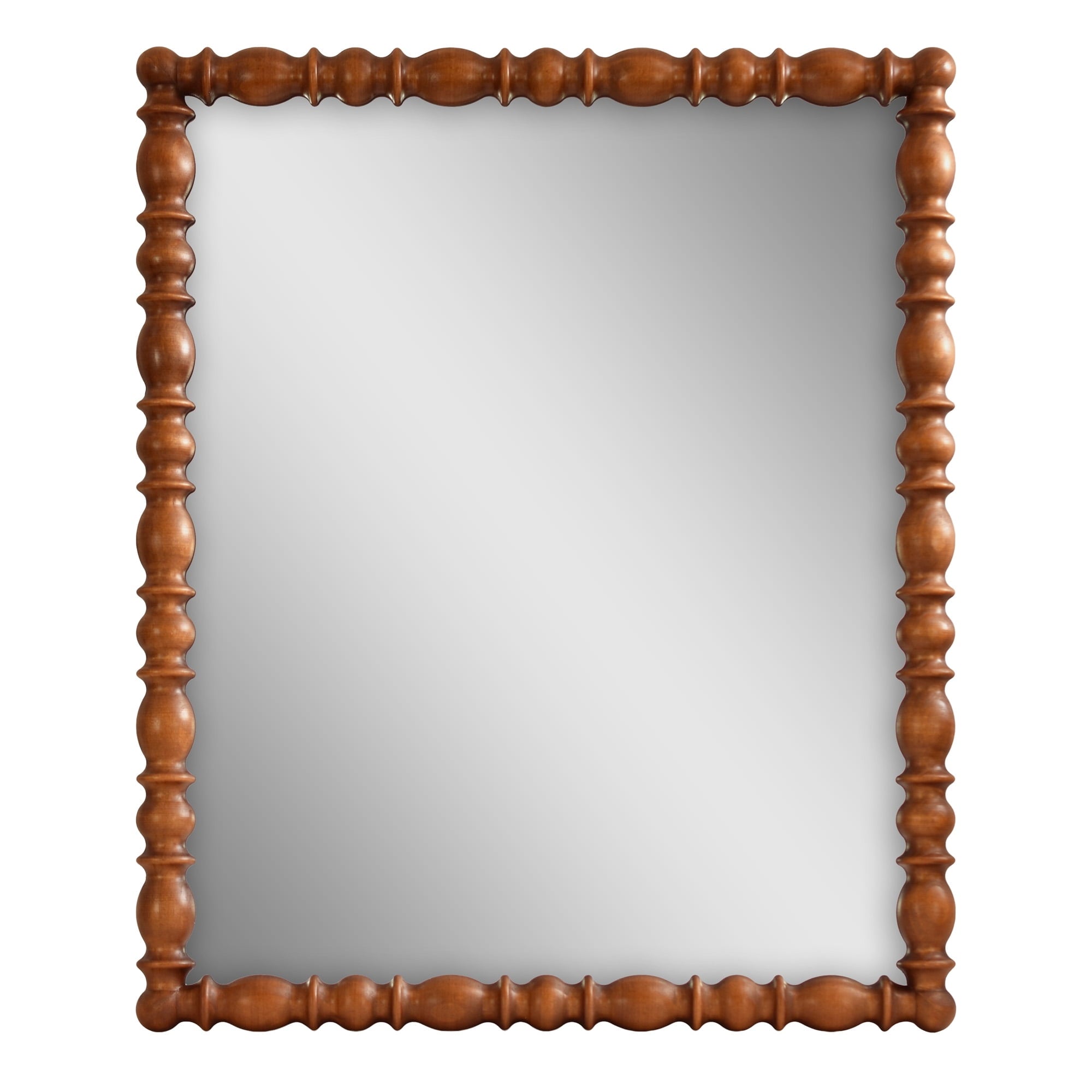PioneerHome™ Harper Spindle Wood Decorative Wall Mirror, Beaded Turned Wood Mirror, Rustic Brown 24x30 - PioneerHome™