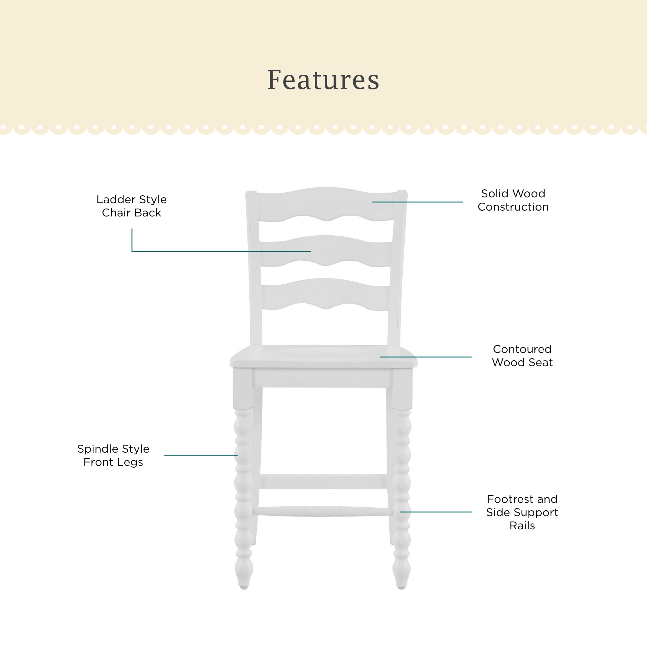 PioneerHome™ Harper Counter-height Wood Stools, 2 Pack, White - PioneerHome™