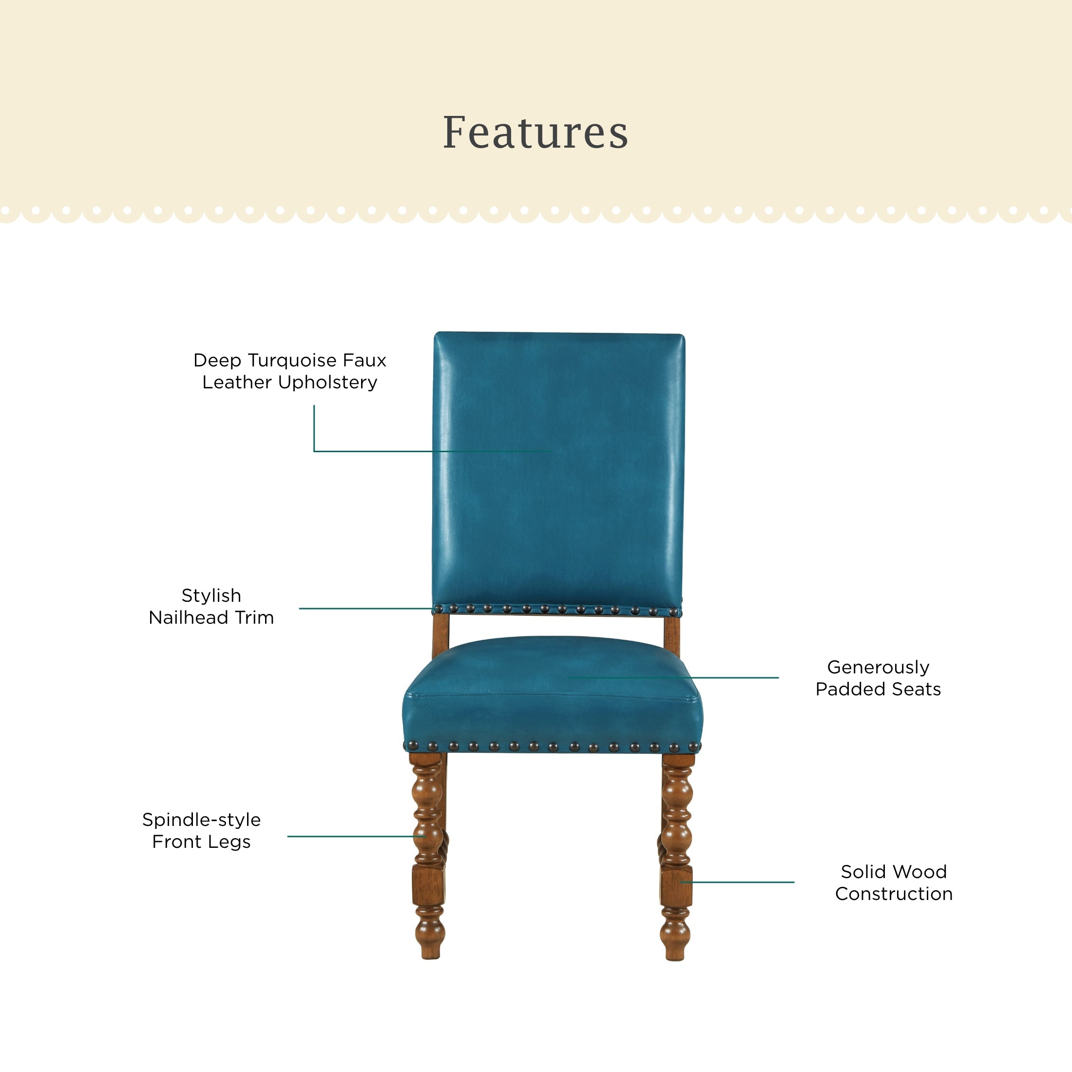 PioneerHome™ Harper Faux Leather Dining Chairs, Turquoise, Set of 2 - PioneerHome™