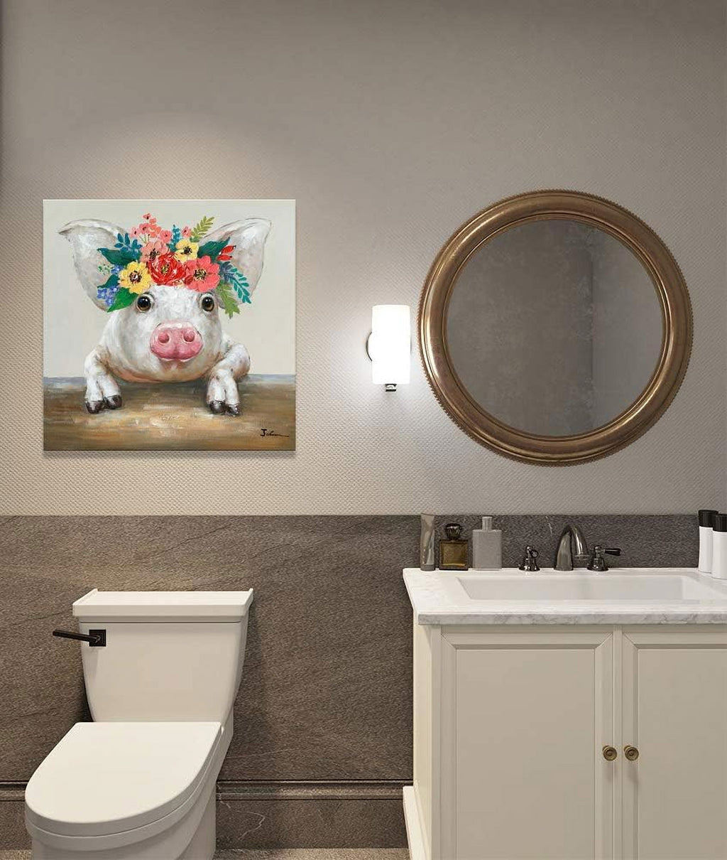PioneerHome™ Pig Canvas Picture Wall Art: Rustic Pig Floral Crown Wall Decor Farm Animal Wall Art - PioneerHome™