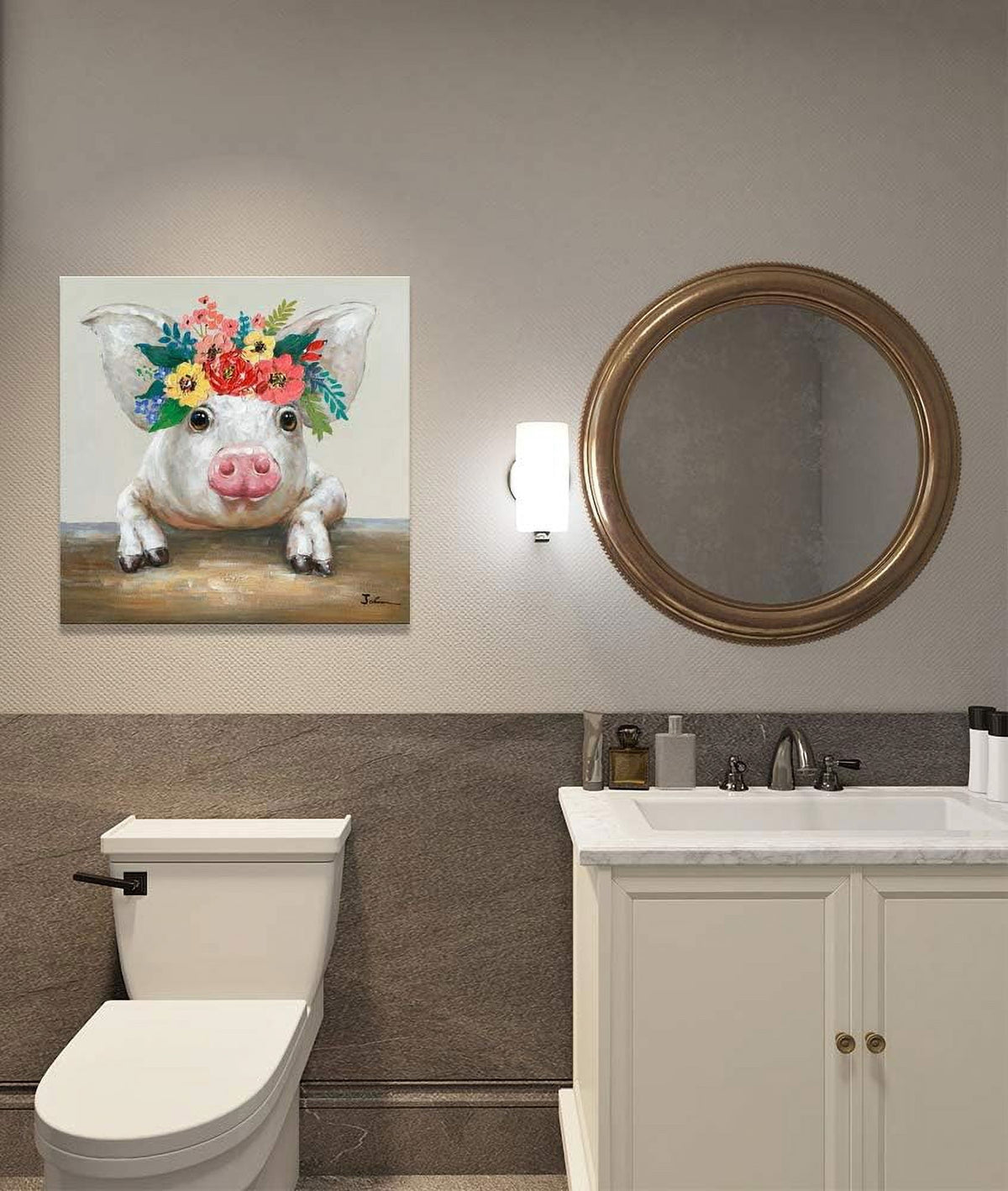 PioneerHome™ Pig Canvas Picture Wall Art: Rustic Pig Floral Crown Wall Decor Farm Animal Wall Art - PioneerHome™