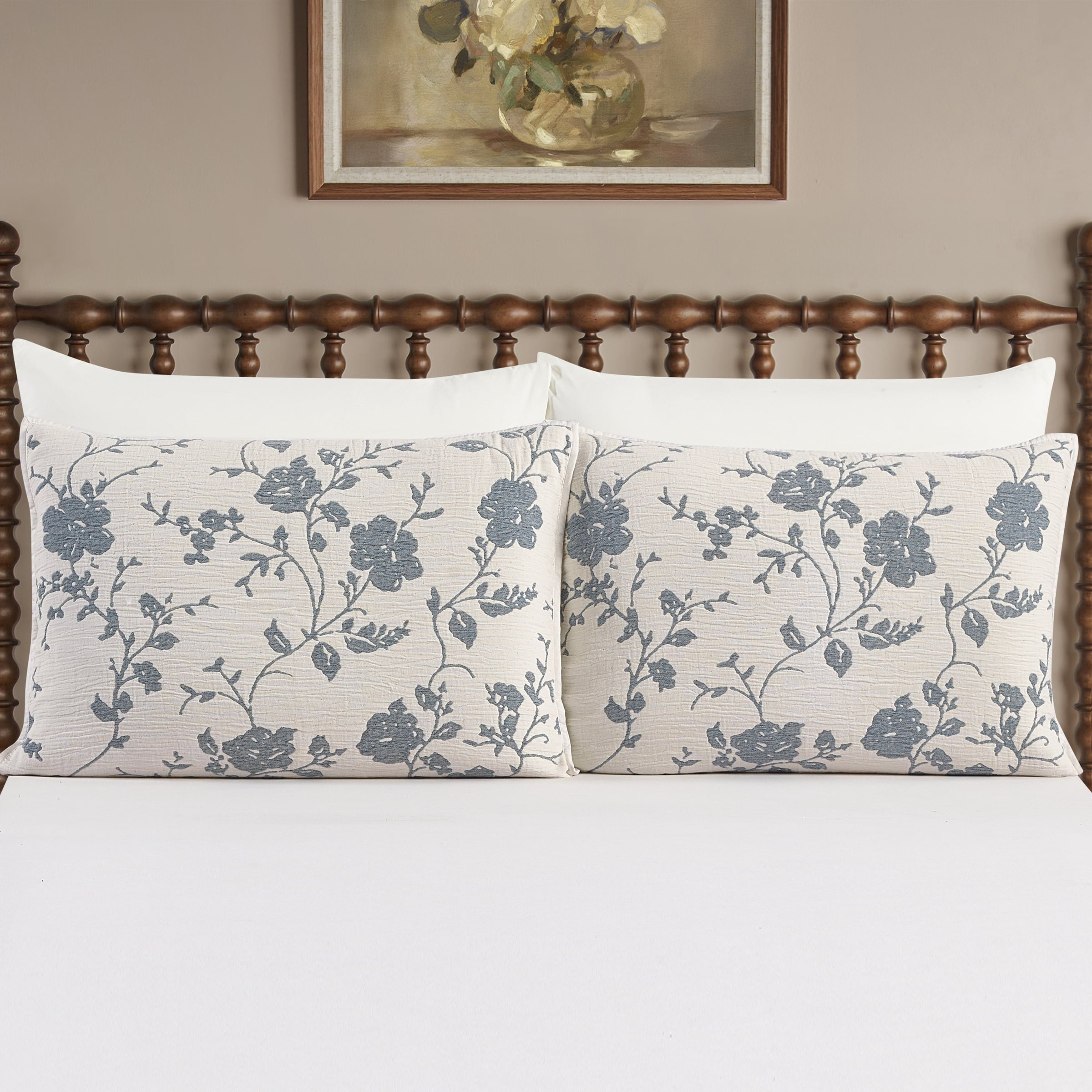 PioneerHome™ Agatha Floral Gauze Pillow Sham, Standard, Blue Dust, 2 Pack - Cozy Cottage - PioneerHome™