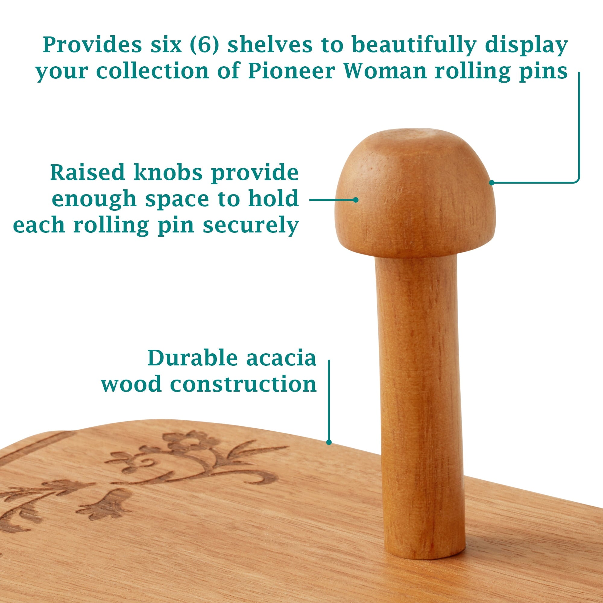 PioneerHome™ 26-inch x 14-inch Wood Rolling Pin Rack - PioneerHome™