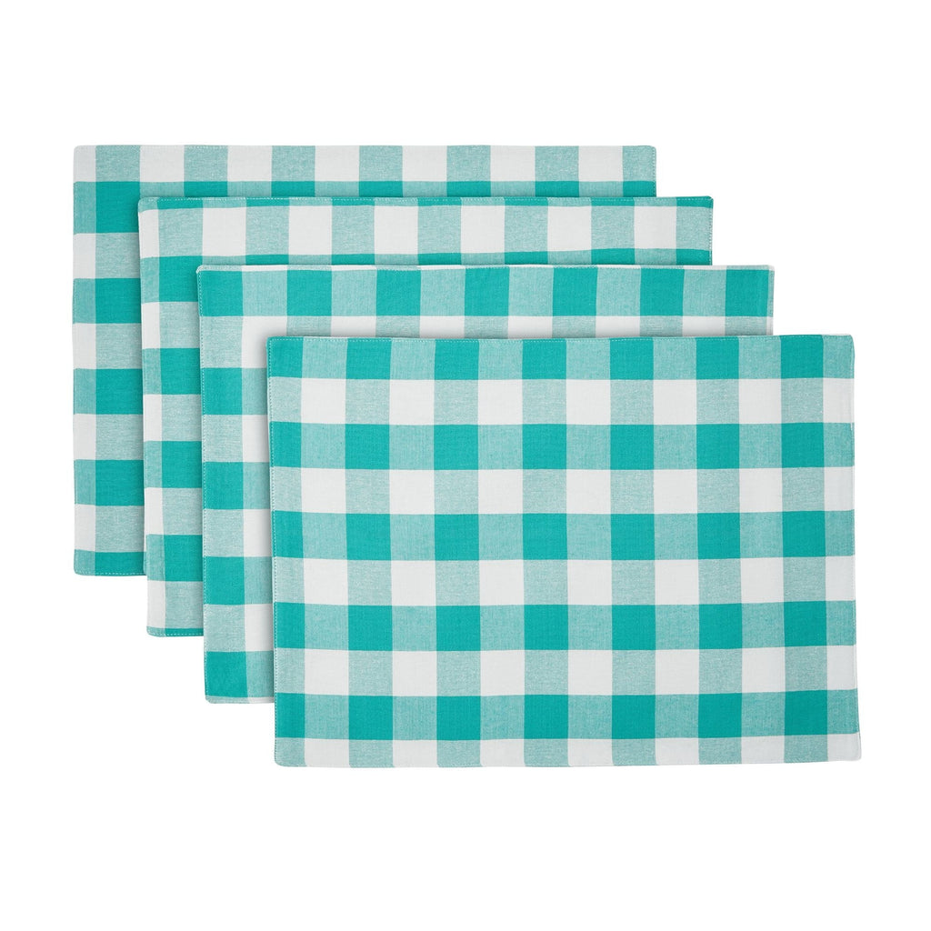 PioneerHome™ Charming Check Placemat, Table Runner, Napkin, and Napkin Ring Set, 13 Piece, Teal - PioneerHome™