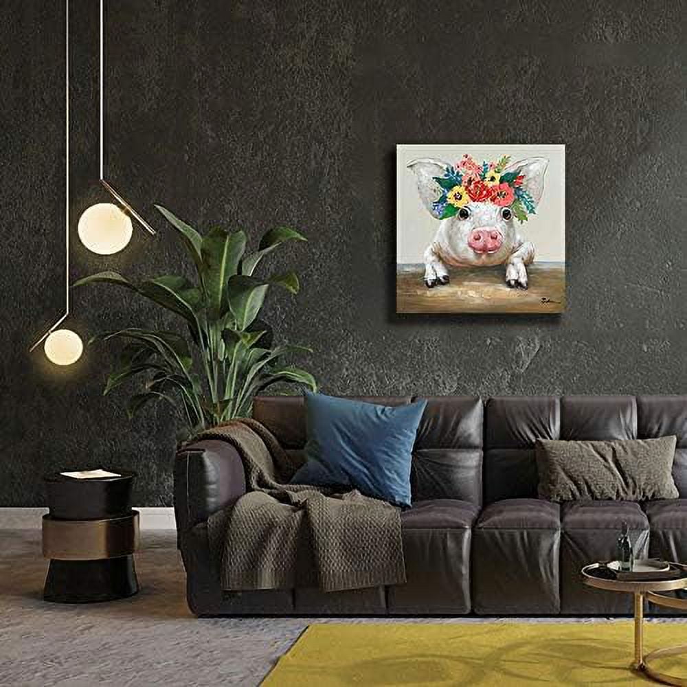 PioneerHome™ Pig Canvas Picture Wall Art: Rustic Pig Floral Crown Wall Decor Farm Animal Wall Art - PioneerHome™