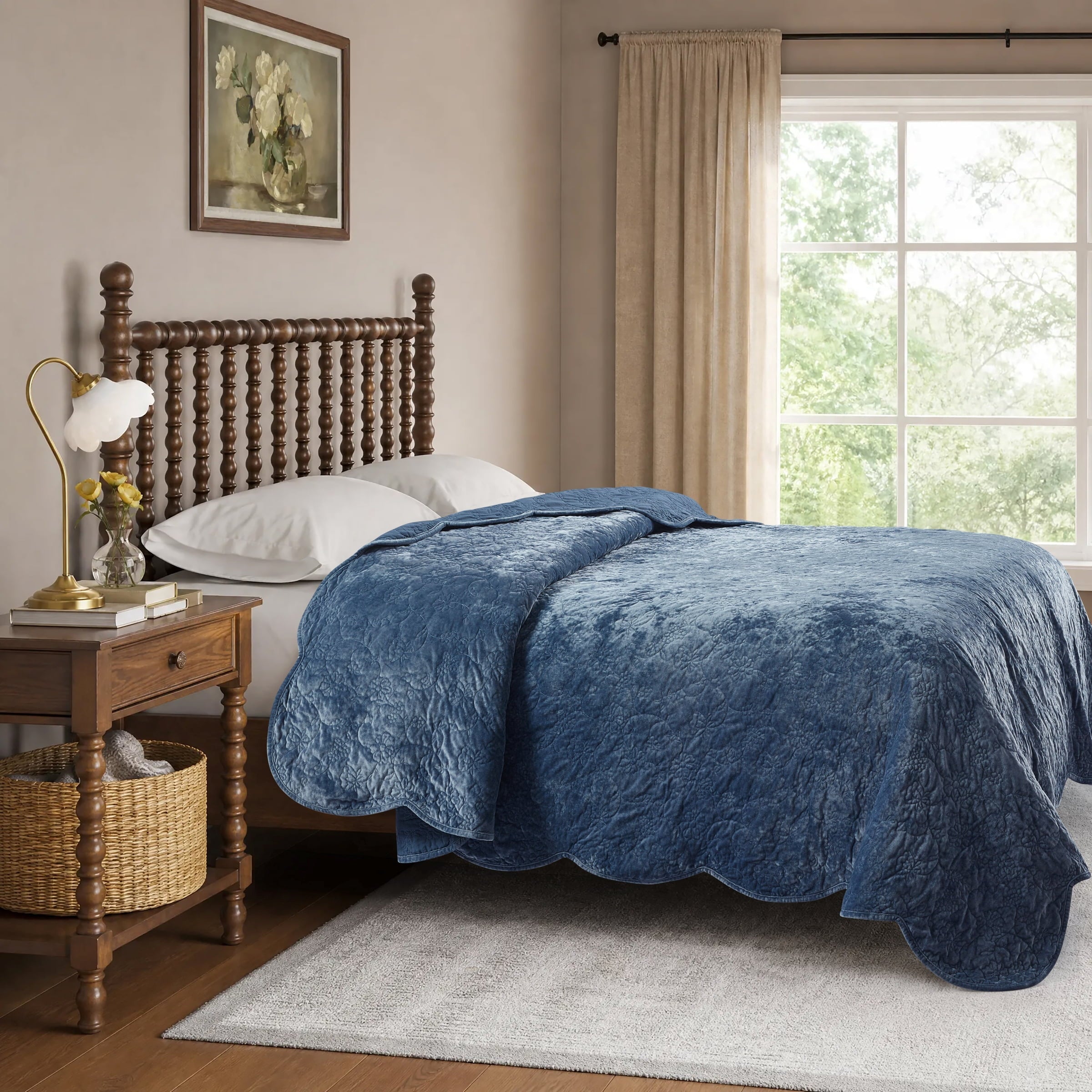 PioneerHome™ Eloise Floral Velvet Quilt, Full/Queen, Blue Dust Bedding - PioneerHome™