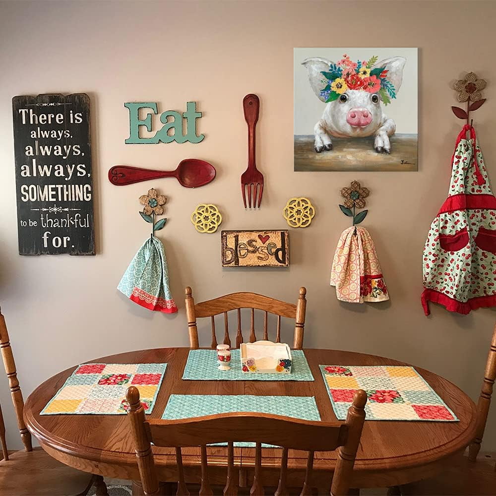 PioneerHome™ Pig Canvas Picture Wall Art: Rustic Pig Floral Crown Wall Decor Farm Animal Wall Art - PioneerHome™