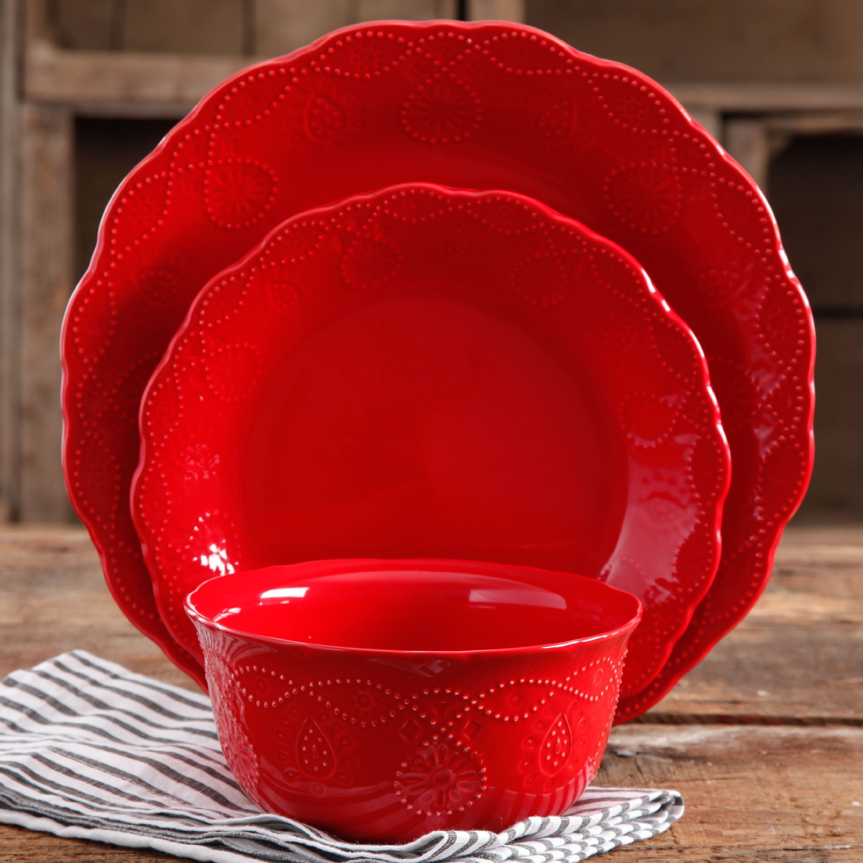 PioneerHome™ Cowgirl Lace 12-Piece Dinnerware Set, Red - PioneerHome™