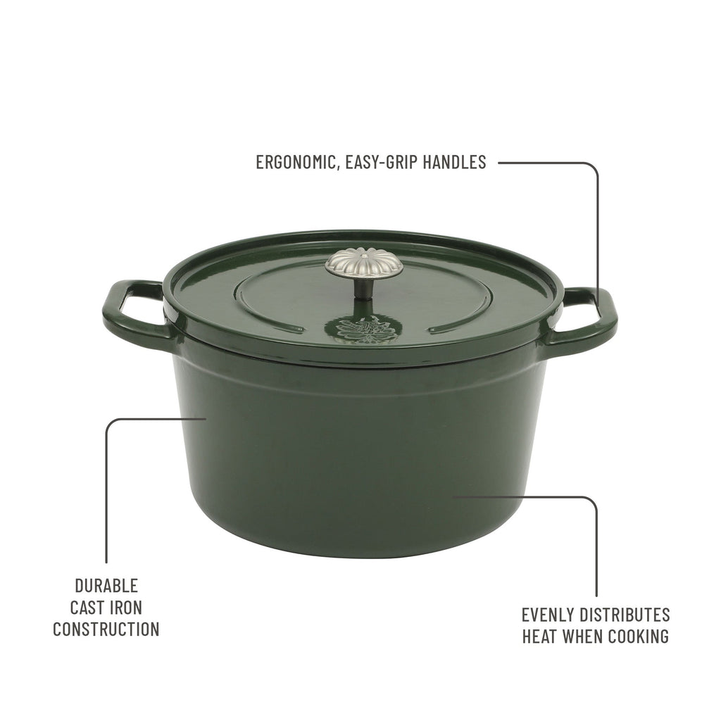 PioneerHome™ 5-Quart Enamel Cast Iron Dutch Oven with Lid, Dark Green - Rustic Home - PioneerHome™